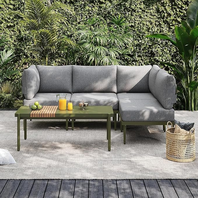 Sundale Outdoor 5 Pieces Patio Furniture Set, Metal Sectional Sofa Patio Conversation Set with Coffee Table, Modern Patio Corner Couch for Balcony, Porch, Sunroom SundaleOutdoor