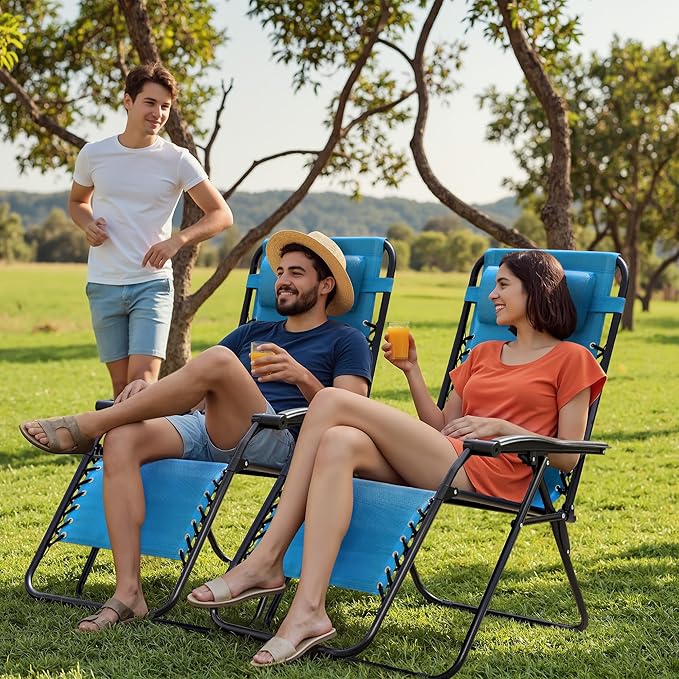Homall Zero Gravity Chair Adjustable Folding Lawn Lounge Chairs Outdoor Lounge Gravity Chair Camp Reclining Chair with Pillows for Poolside Backyard and Beach Set of 2 (Sky Blue) Homall