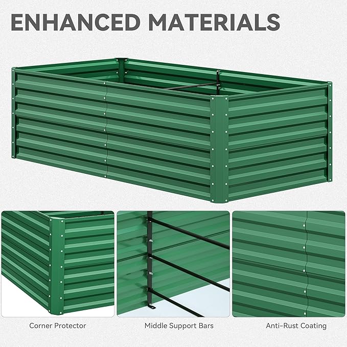 YITAHOME 6x3x2ft 2pcs Large Raised Garden Bed Kit, Galvanized Metal Planter Box with Gloves, Ground Nails, Support Rod, Outdoor Above Ground Planters for Plants Vegetables Flowers, Green YITAHOME