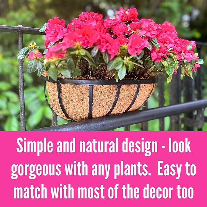 LaLaGreen Wall Planters for Outdoor Plant (16 Inch, 4 Pack) Deck Railing Planter Boxes for Outside Plants Window Flower Box with Coco Liners Metal Horse Troughs Fence Garden Herb Patio Porch over Rail L%C3%A1L%C3%A1Green