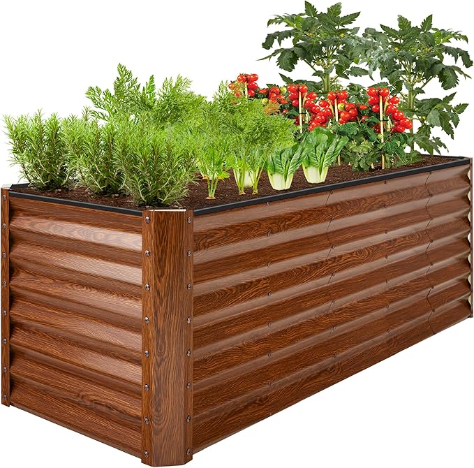 Best Choice Products 8x2x2ft Raised Outdoor Metal Garden Bed, Deep Root Box Planter for Vegetables, Flowers, Herbs, 240 Gallon Capacity, 100% Non Toxic Materials - Wood Grain BestChoiceProducts