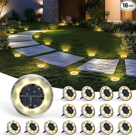 SOLPEX 16 Pack Solar Ground Lights Outdoor Waterproof, Solar Powered Pathway Lights, Landscape Lighting for Garden Walkway Driveway Backyard Decor (Warm White) Solpex