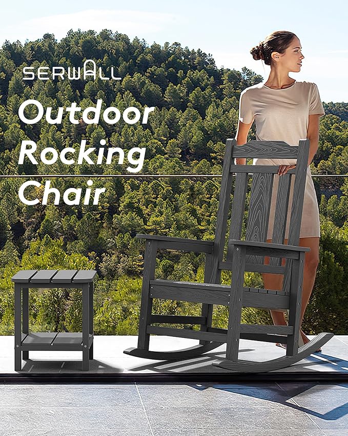 SERWALL Oversized Rocking Chair Set of 2 Outdoor, HDPE Outdoor Rocking Chair Set of 2, Grey SERWALL