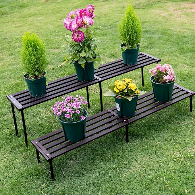 Metal Plant Stand, Rust-proof Aluminum Flower Pot Stand, Heavy Duty Planter Display Shelving for Patio Balcony Garden Living Room Decorative (Ebony, 35.4 Inch) Rootora