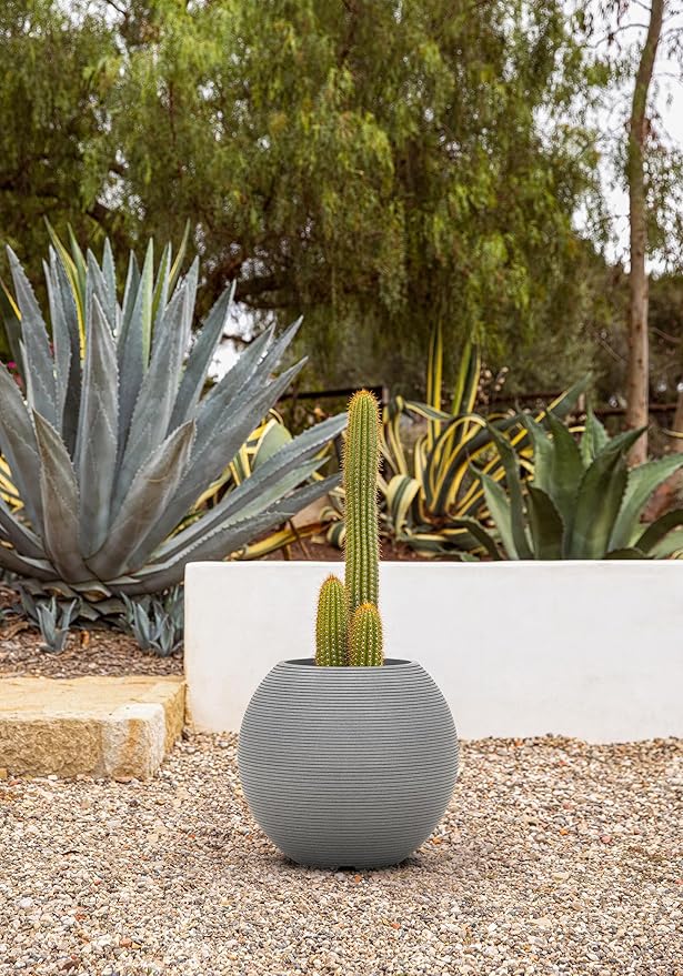 Veradek Strata Series Sphere Round Planter for Patio & Backyard | Durable Plastic-Stone Material | Modern Décor for Tall Trees and Plants VeradekOutdoor