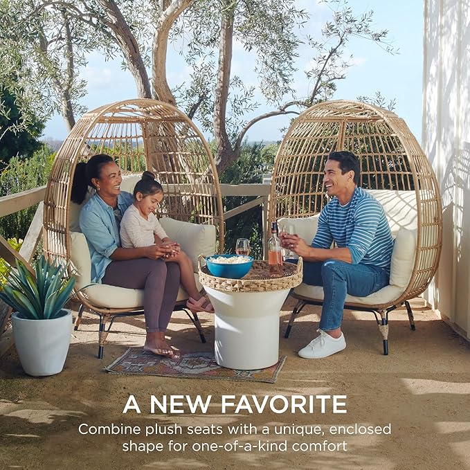 Best Choice Products Wicker Egg Chair, Oversized Indoor Outdoor Lounger for Patio, Backyard, Living Room w/ 4 Cushions, Steel Frame, 440lb Capacity - Ivory BestChoiceProducts
