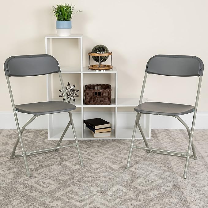 Flash Furniture Hercules Series Plastic Folding Chair - Grey - 2 Pack 650LB Weight Capacity Comfortable Event Chair-Lightweight Folding Chair FlashFurniture