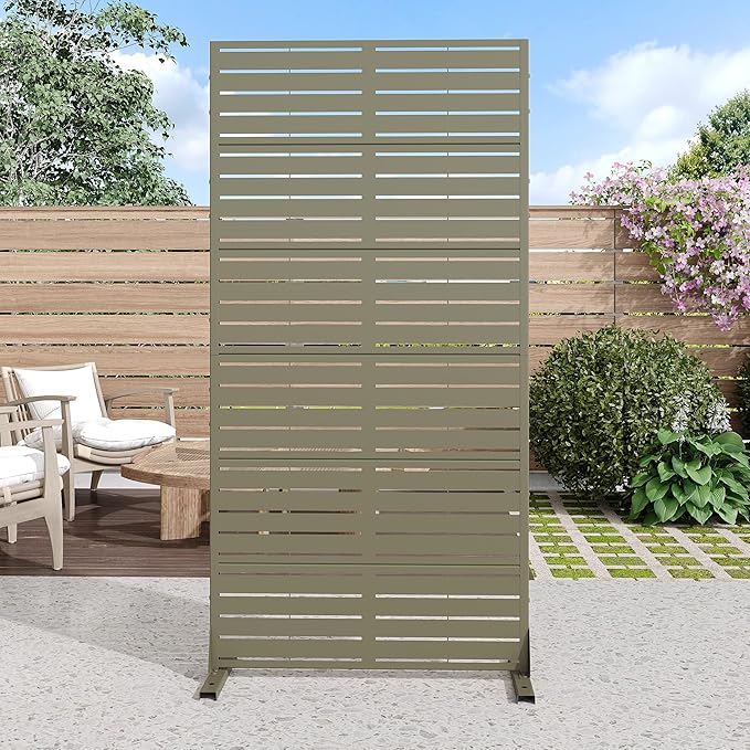 Casaphoria Metal Privacy Screen Outdoor, 72" H x 35" W Freestanding Decorative Privacy Screen for Patio Deck Balcony Garden with Stable Base, Green-Louvered Casaphoria