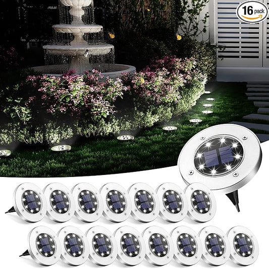SOLPEX Solar Ground Lights, 16 Pack Solar Lights Outdoor Waterproof, 8 LED Solar Powered Landscape Lighting for Garden Yard Patio Pathway Driveway Walkway (Cool White) Solpex