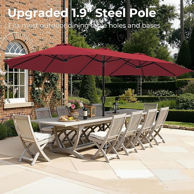 SUPERJARE 15FT Outdoor Umbrella for Patio, Double sided Pool Umbrellas with Fade Resistant Canopy, Large Table Umbrella for Deck, Market, Backyard - Burgundy SUPERJARE