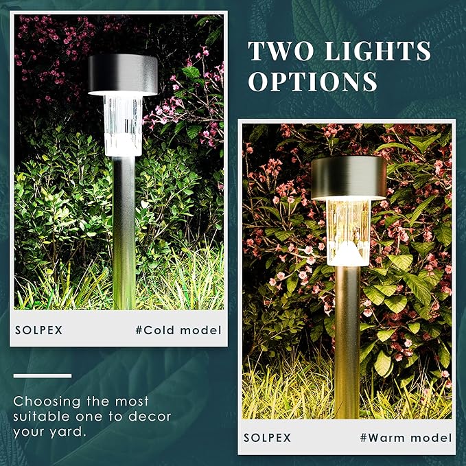 SOLPEX 16 Pack Solar Outdoor Lights Pathway, Stainless Steel Solar Lights Outdoor Waterproof,LED Landscape Lighting Walkway for Landscape/Patio/Lawn/Yard/Driveway-Cold White Solpex