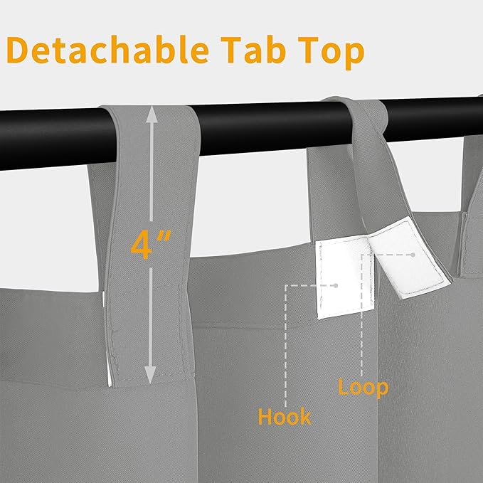 Easy-Going Outdoor Patio Curtains Detachable Tab Top Windproof Weatherproof Curtain for Cabana, Porch, Pergola and Gazebo, Tab Bottom Drape, 2 Panels, 110W x 84L inch, Light Grey Easy-Going