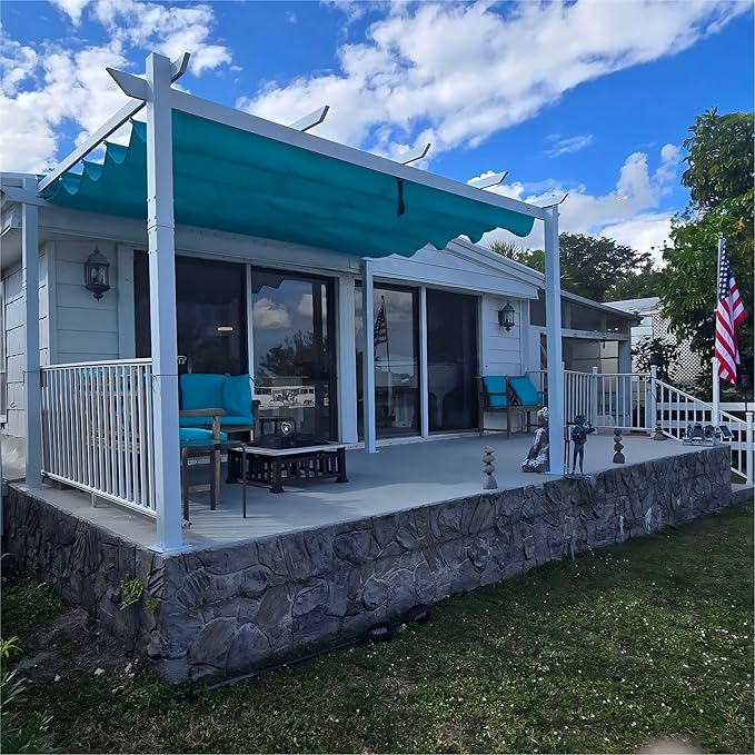 PURPLE LEAF 10' x 10' Aluminum Outdoor Pergola White Wind-Resistant Retractable Pergola with Double Sun Shade Canopy Heavy-Duty Metal Pergola for Patios Backyard Deck Garden, Blue Rootora