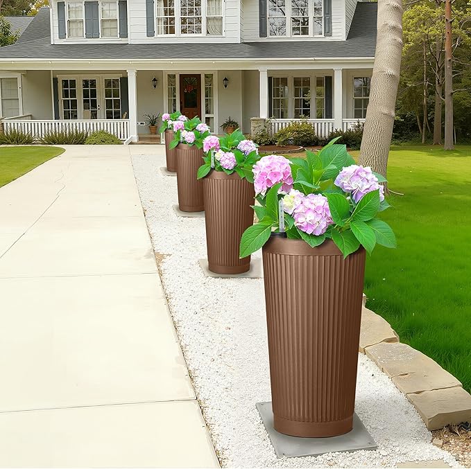 FENCY 2Pack 24IN Self Watering Planter for Indoor Plants, Plastic Large Planter for Outdoor Plants, Water Level Indicator& Spacious Reservoir Flower Planter Decorative(Brown) FENCY