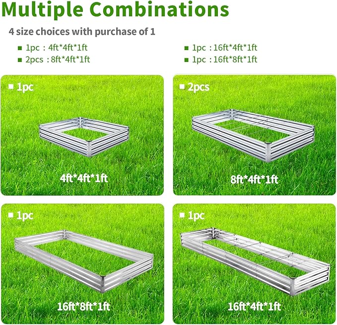 Galvanized Raised Garden Bed 2pcs Pack - Metal Raised Bed Garden Kit 4'x8'x1' for Flower Planters, Vegetables Herb Mofesun