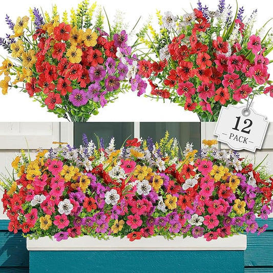 12 Bundles Artificial Flowers for Outdoor,No Fade Fake Plastic Flower Lavender Monkey Grass for Decoration,Faux Plants Hanging Planters Indoor Outside Garden Porch Window Box Home Wedding AGIRL