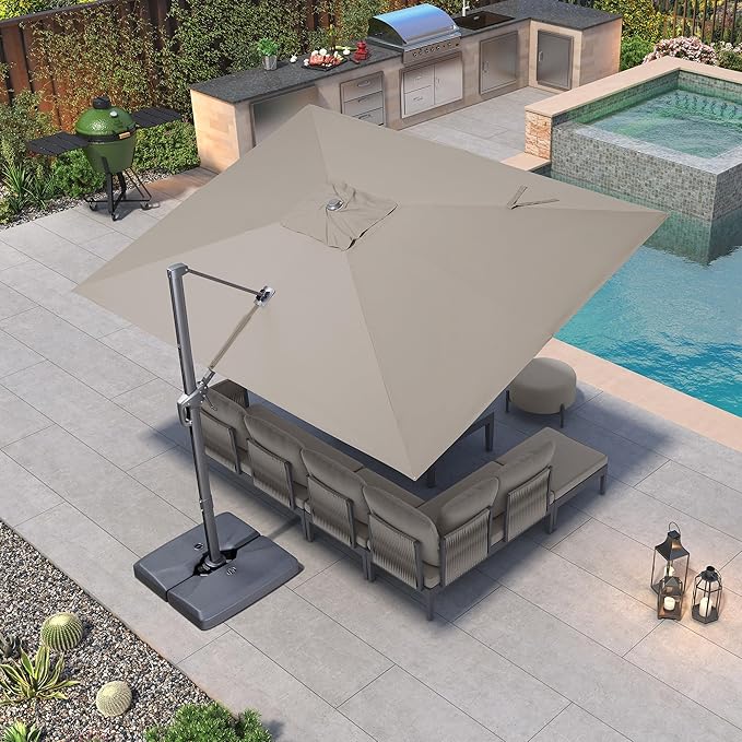 PURPLE LEAF Patio Umbrella 9' X 11.5' Rectangle Cantilever Umbrella Large Aluminum Outdoor Umbrellas with 360-degree Rotation & UPF40+ Premium Fabric for Deck Pool Garden Yard, Ash Mocha Rootora