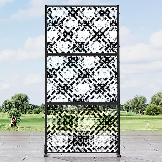 Casaphoria Metal Privacy Screen Outdoor, 72" H x 35" W Freestanding Decorative Privacy Screen for Patio Deck Balcony Garden with Stable Base, Jason- Black Casaphoria