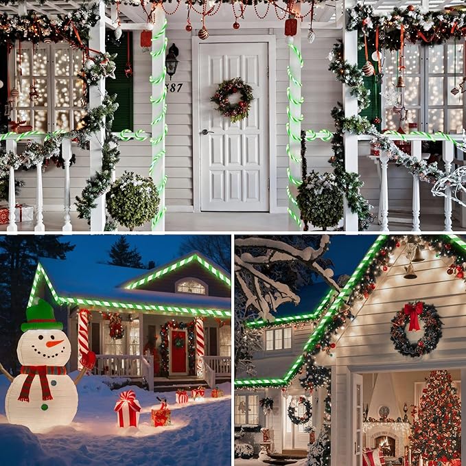 Jnaurb Christmas Candy Cane Lights, 33ft 240 LED Connectable Flexible White & Green Candy Cane Rope Lights for Outside, 8 Modes Waterproof LED Christmas Light for Garden Patio Tree Holiday Party Decor Jnaurb