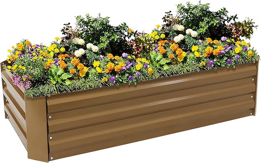 Sunnydaze 11.75" H Raised Metal Garden Bed - Galvanized Raised Garden Bed Outdoor for Vegetables and Flowers - Brown - 4' x 2' Rectangle SunnydazeDecor