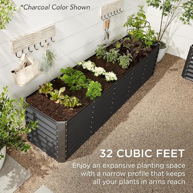 Best Choice Products 8x2x2ft Raised Outdoor Metal Garden Bed, Deep Root Box Planter for Vegetables, Flowers, Herbs, 240 Gallon Capacity, 100% Non Toxic Materials - Wood Grain BestChoiceProducts