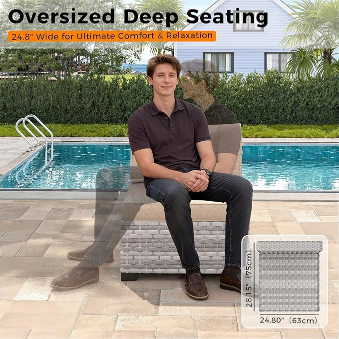 12-Seat Modular Patio Furniture Set – Outdoor Wicker Sectional Sofa with Thick 4″ Cushions, Dual-Strand PE Rattan, Rust-Resistant 18 mm Steel Frame, Backyard Garden Deck Lounge,Beige MASIONBACKYARDS