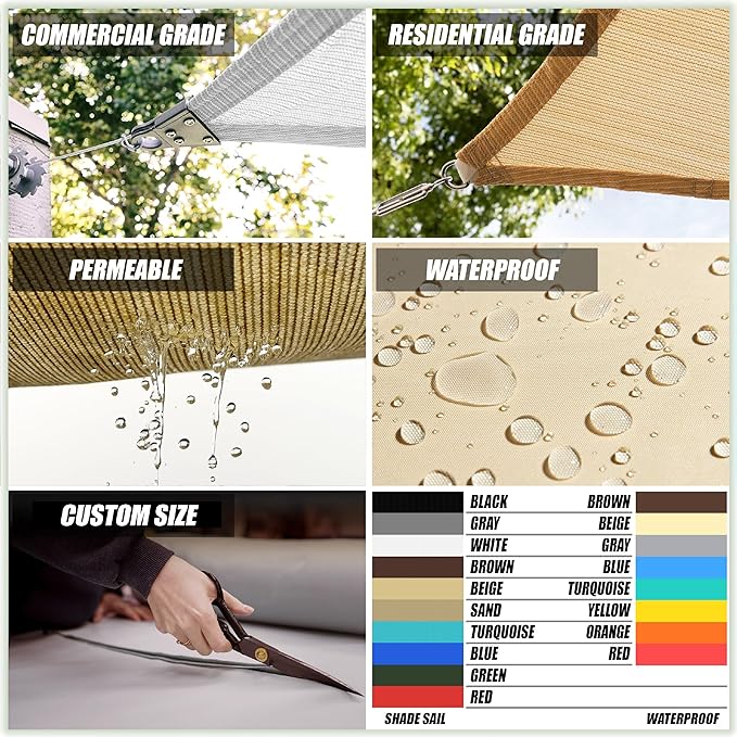 ColourTree 16' x 16' White Square CTAPS16 Sun Shade Sail Canopy Mesh Fabric UV Block UPF50 - Commercial Heavy Duty - 190 GSM - 3 Years Warranty - (We Customize Size) ColourTree