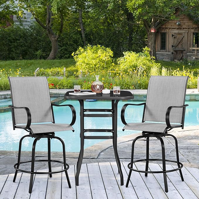 Yaheetech Patio Swivel Barstools Outdoor Chairs Set of 2, High Bistro Stools Outdoor Furniture, All-Weather Patio Stools for Outside, Beach, Lawn, Poolside and Garden, Black/Light Gray Yaheetech