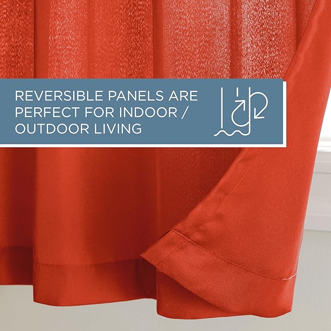 TOWN & COUNTRY BASICS Cabana Solid Heavyweight Indoor Outdoor Curtains, Light Filtering Opacity with Grommet Top, Water Repellent, 2-Pack Set, 54"x120", Mecca Orange TOWN+%26+COUNTRY+BASICS