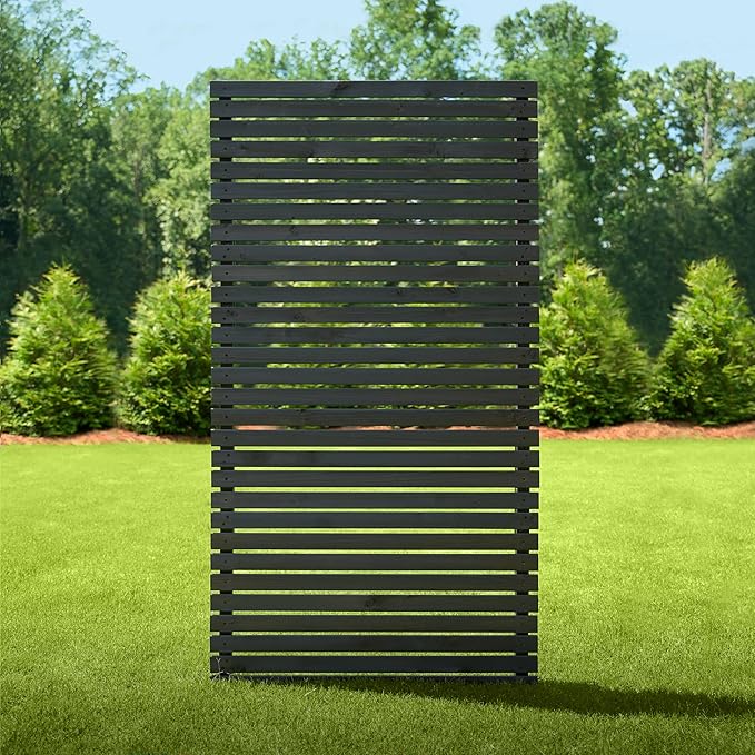 6ft H x 3.1ft W (1 Panel) No Dig Enclo Aspen Charcoal Wood Privacy Screen, Decorative Patio Privacy Screen, Great to Hide Trash Cans, Outdoor Privacy Fence Panel, Air Conditioner Fence, EC18042 Enclo