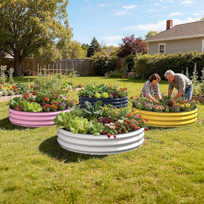 Galvanized Raised Garden Bed 4×4×1 FT, Round Metal Raised Garden Bed Outdoor Planter Box with Open Bottom, Rust-Resistant Steel Garden Bed for Vegetables Herbs Flowers, Easy Assembly Pattiumo