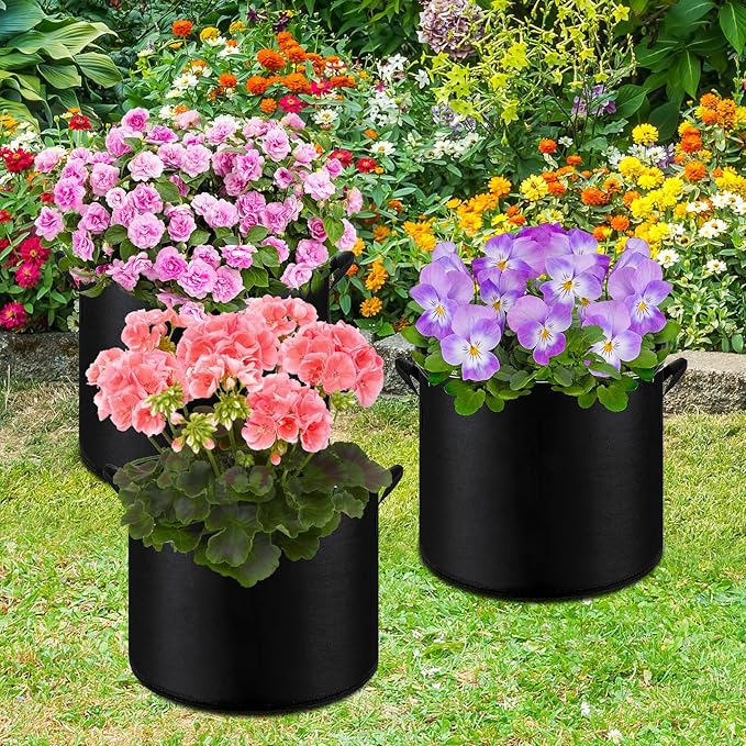 6-Pack 5 Gallon Grow Bags - 300G Heavy Duty Aeration Fabric Pots with Handles,Thickened Nonwoven Planter Bags for Vegetables Flowers Fruits SouilGoal