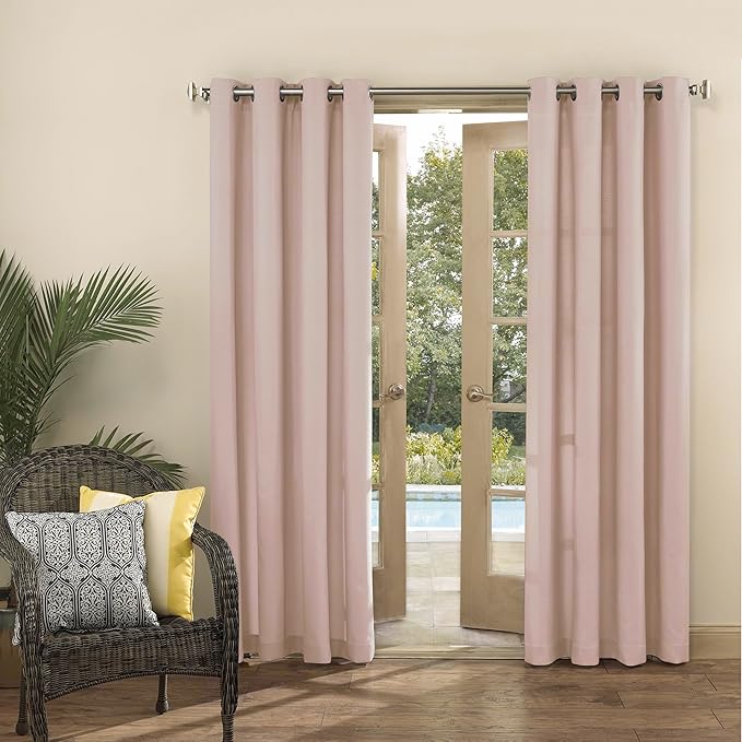 Sun Zero Marina Indoor/Outdoor UV Protectant Energy Efficient Grommet Curtain Panel, 54" x 108", Rose Quartz SunZero%E2%84%A2