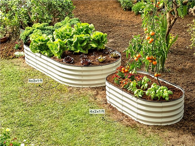 Plant & Plot Galvanized Raised Garden Beds Outdoor // 6×3×1 ft Planter Raised Beds for Gardening, Vegetables, Flowers // Large Metal Garden Box // Patented Tool-Free Design (White) PlantPlot