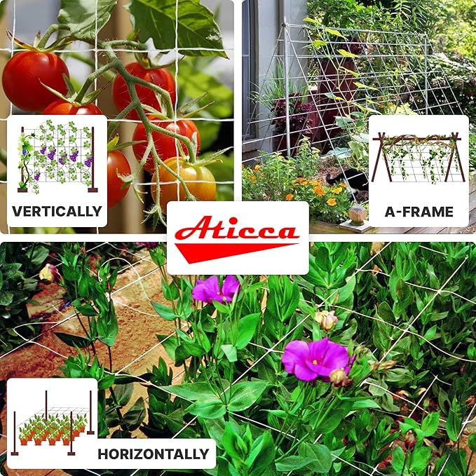 Trellis Netting 5 x 225 ft Heavy Duty Polyester Plant Support Netting White - 6 Inch Garden Rope Trellis on Roll - Mesh Twine for Growing Vine Climbing Plants, Flowers, Peas, and Tomatoes. Aticca
