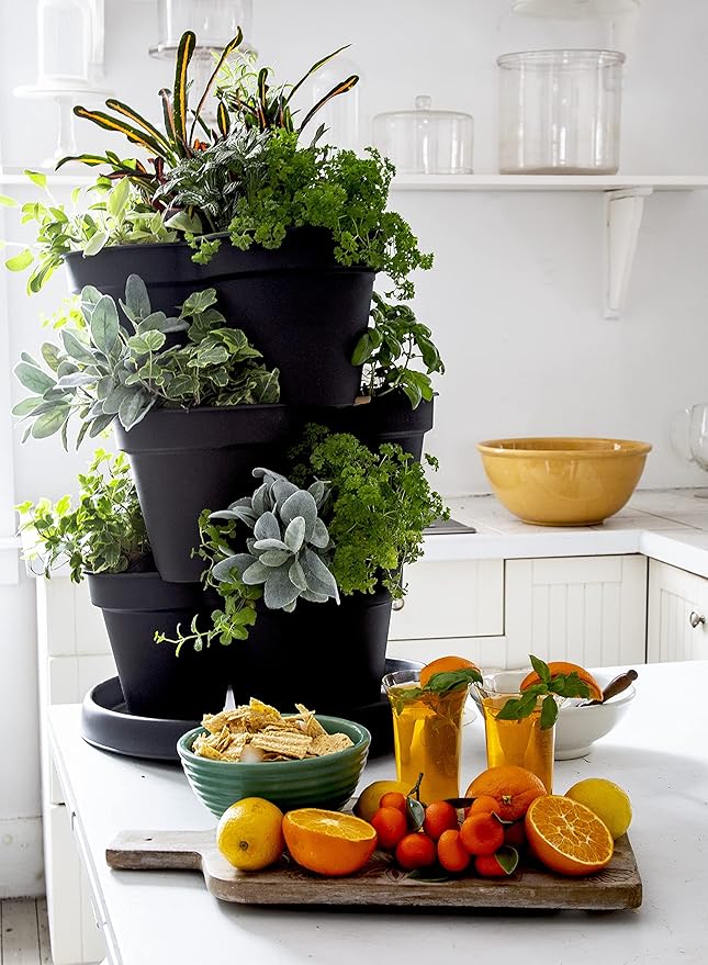 The HC Companies Terrace Planter 23” Vertical Herb Garden Planter, 3 Tiered Stackable Strawberry Planting Pots, Indoor Outdoor Containers for Growing Vegetables and Succulents – Holds 9 Plants TheHCCompanies