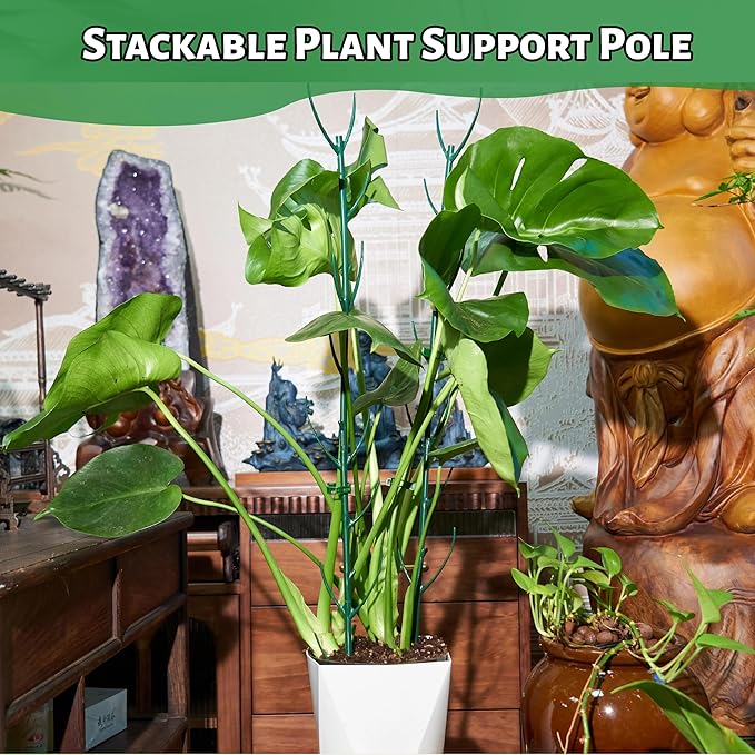 5 Pack Adjustable Plant Support Stakes,Stackable Plant Support Pole with Garden Ties and Clips, Suitable for Monstera,Climbing Plants and Indoor Outdoor Plants Rootora