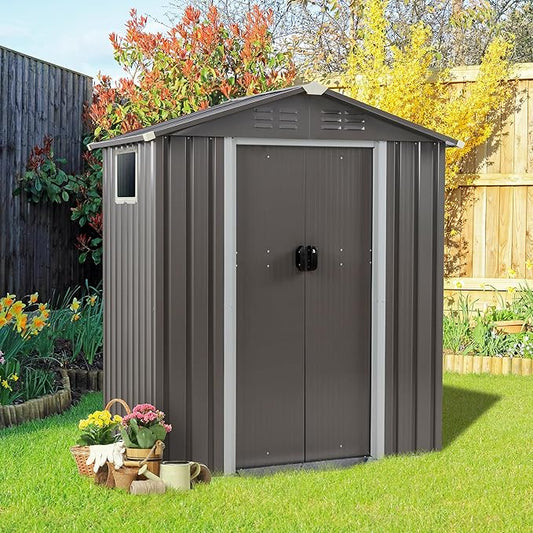 Vongrasig 5 x 3 x 6 FT Outdoor Storage Shed, Metal Tool Shed Clearance Garden Steel Shed with Side Window and Lockable Door Waterproof Tool Shed for Backyard Patio, Lawn (Gray) Vongrasig