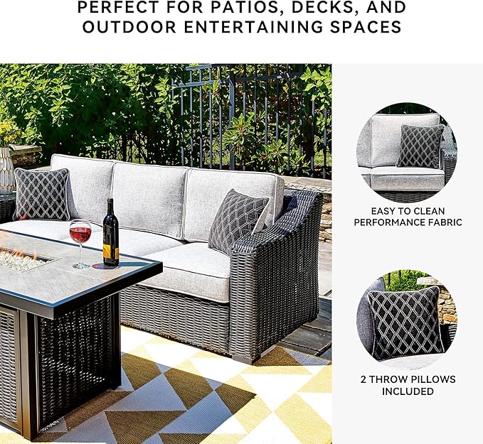 Signature Design by Ashley Beachcroft Casual Nuvella Weather Resistant Fabric Outdoor/Indoor Sofa with Cushion and 2 Toss Pillows, Black & Light Gray SignatureDesignbyAshley