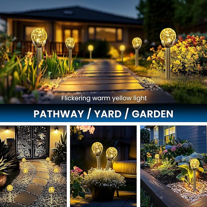 SOLPEX Solar Garden Lights String - 3 Pack Warm White, Solar Powered Cracked Glass Ball, Waterproof for Outdoor & Patio Decoration Solpex