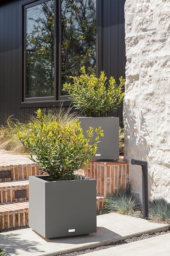 Veradek Block Series Cube Plastic Planter - Large Square Planter for Indoor or Outdoor Patio/Garden | Durable All-Weather Use with Drainage Holes | Modern Décor for Tall Plants, Trees, Flowers VeradekOutdoor