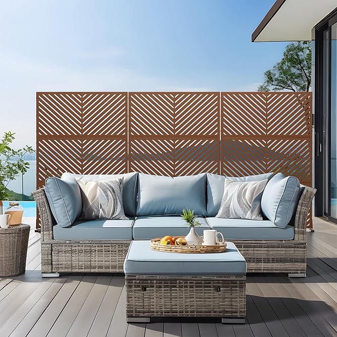 Casaphoria Metal Privacy Screen Outdoor, 72" H x 47" W Freestanding Decorative Privacy Screen for Patio Deck Balcony Garden with Stable Base, Brown-Parallel Casaphoria