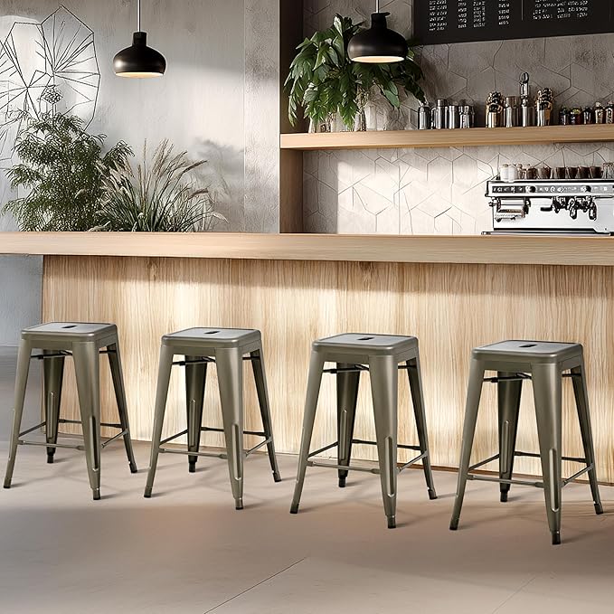 Yaheetech 24 Inch Metal Barstools Set of 4, Counter Height Backless Stools, Industrial Stackable Bar Chairs with Footrest for Kitchen/Dining Room/Bistro/Patio, Metal Yaheetech