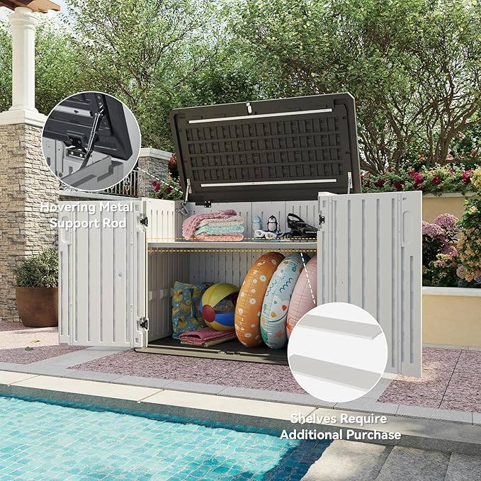 Aoxun 35 Cu.Ft Outdoor Storage Shed, Waterproof Horizontal Resin Cabinet for Trash Cans, Lawn Mowers, Generators, and Garden Tools, White Aoxun