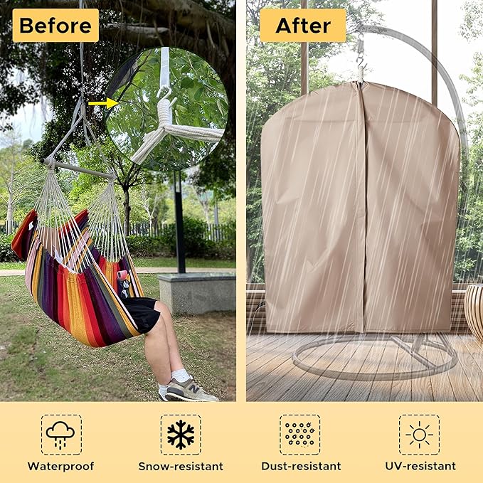 Miztli Hammock Chair with Hanging Chair Cover – Max 500 Lbs, Steel Spreader Bar with Anti-Slip Rings, Comfortable Indoor & Outdoor Hanging Chair – Includes Protective Waterproof Cover (57x45.5 in) MIZTLI