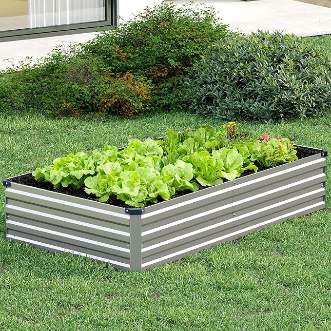 Vengarus 10x3x1FT (2 Pack) Galvanized Raised Garden Bed Kit, Outdoor Metal Planter Box for Vegetables, Rectangular Steel Container, Easy Assembly (Sliver) Vengarus