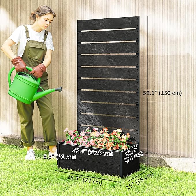 Outsunny Raised Garden Bed with Trellis for Climbing Plants, Planter Box with Self Draining Gap, Freestanding Trellis Planter for Outdoor, Patio, Deck, 28.25" x 15" x 59", Black Outsunny