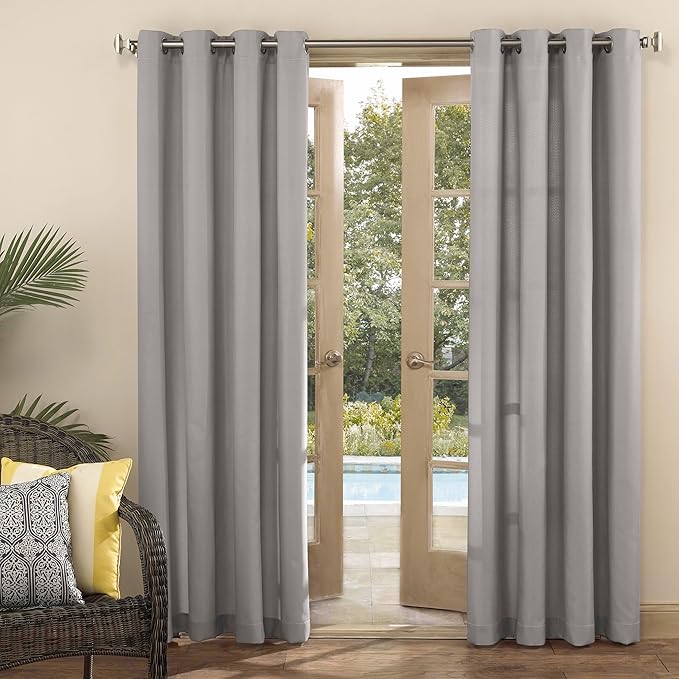 Sun Zero Marina Indoor/Outdoor UV Protectant Energy Efficient Grommet Curtain Panel, 54" x 84", Gray SunZero%E2%84%A2