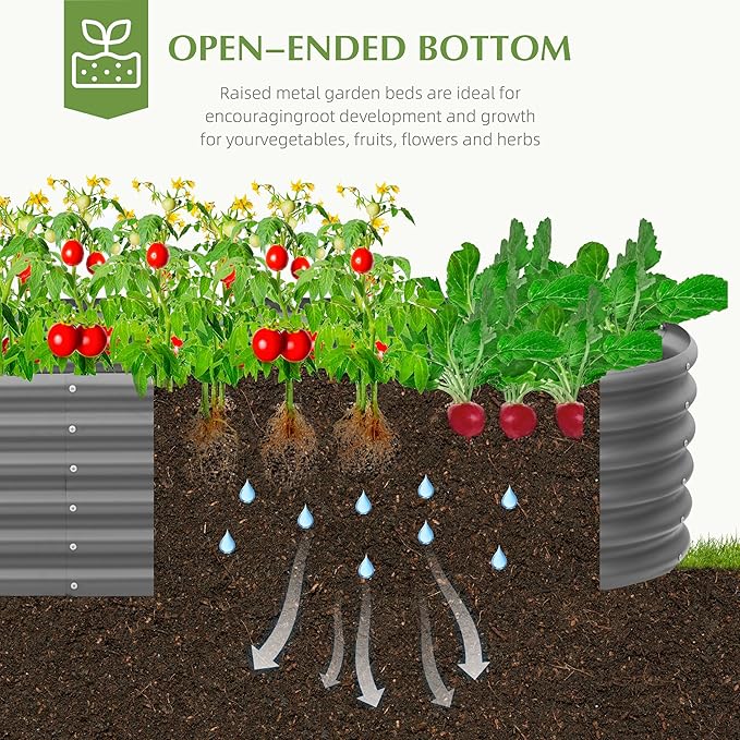 Galvanized Raised Garden Bed, Outdoor Planter Bed, Metal Planter Box for Gardening and Planting,8x2x1.5ft, Dark Grey Besebay