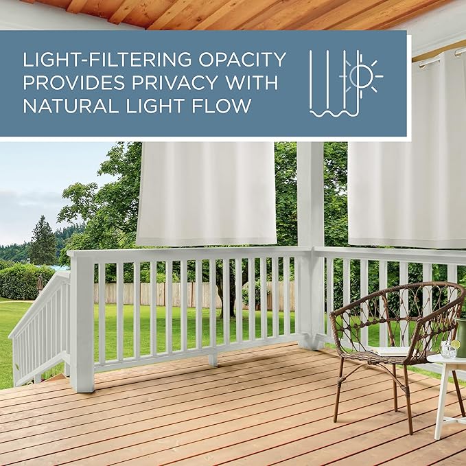 Town & Country Basics Cabana Solid Heavyweight Indoor Outdoor Curtains, Light Filtering Opacity with Grommet Top, Water Repellent, 2-Pack Set, 54"x63", Vanilla TOWN+%26+COUNTRY+BASICS